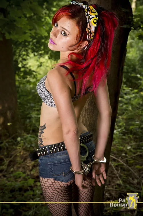 (OC)[F]: Nina Handcuffed - Nina is handcuffed, tape gagged and left in the woods … What would YOU do to this beauty next? ;-)