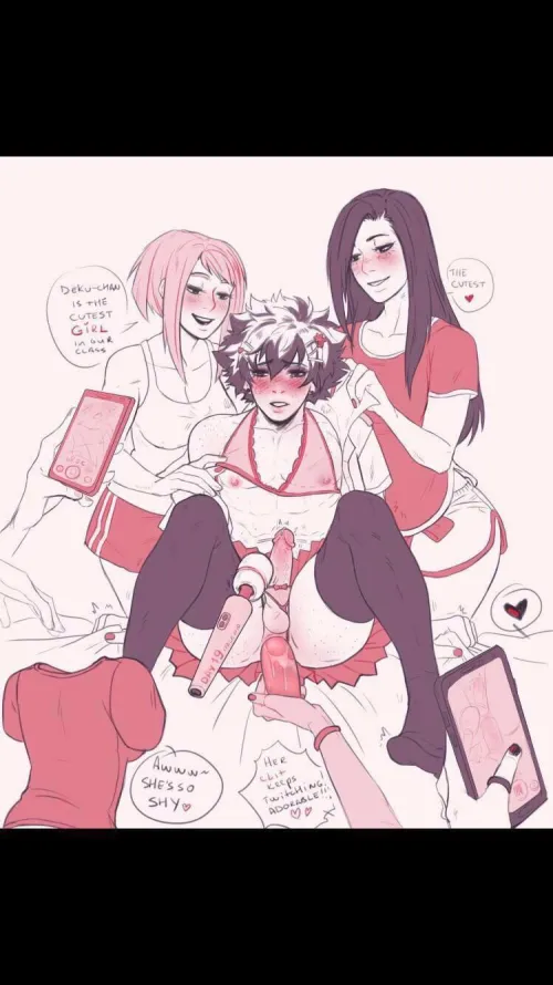 What a lucky boy being feminized and shared by a group of girls ♡