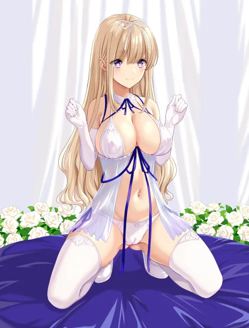 White Roses and Blue Ribbons (maruikoi4 on Pixiv) [Artist's OC]