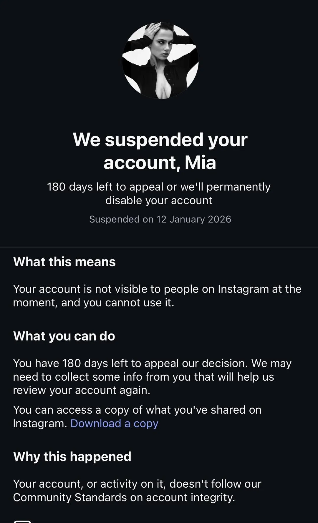 Her PATREON main-account wa suspended