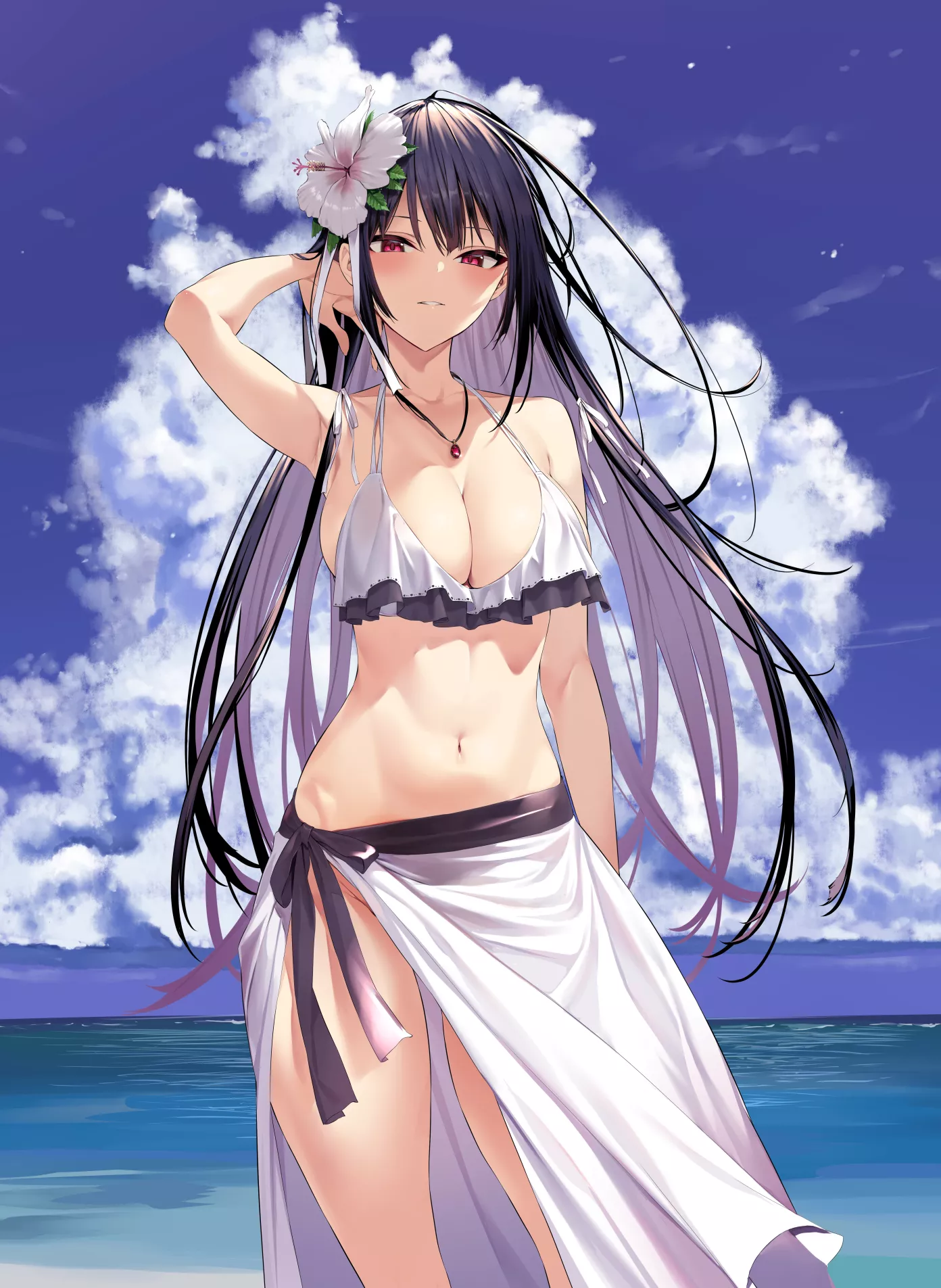 Takamine Takane in a white frilly bikini & sarong (Yuichi Hiiragi) [Haite Kudasai, Takamine-san]