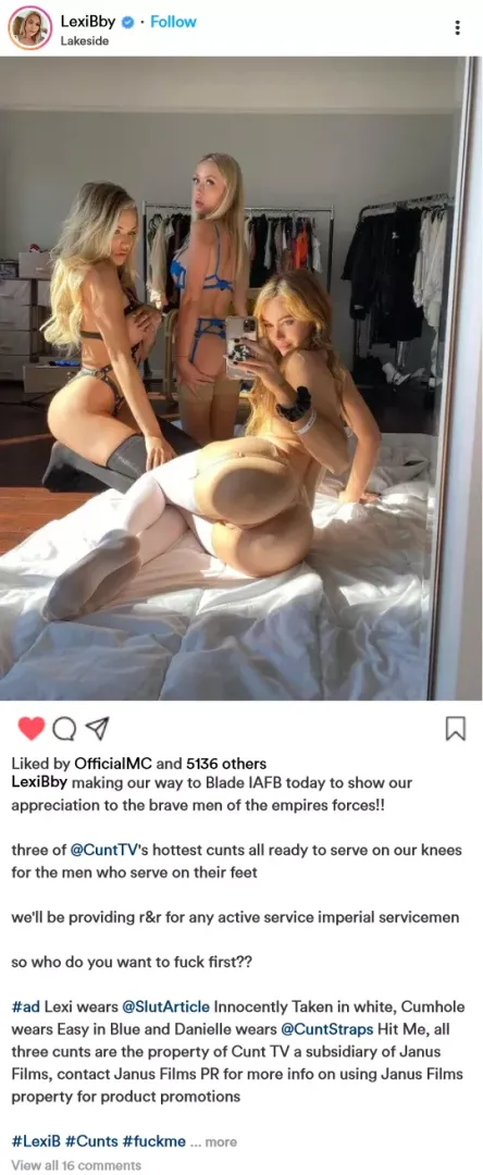 (cuntagram) - @LexiBby troops take your pick!! which cunt are you fucking between fights??