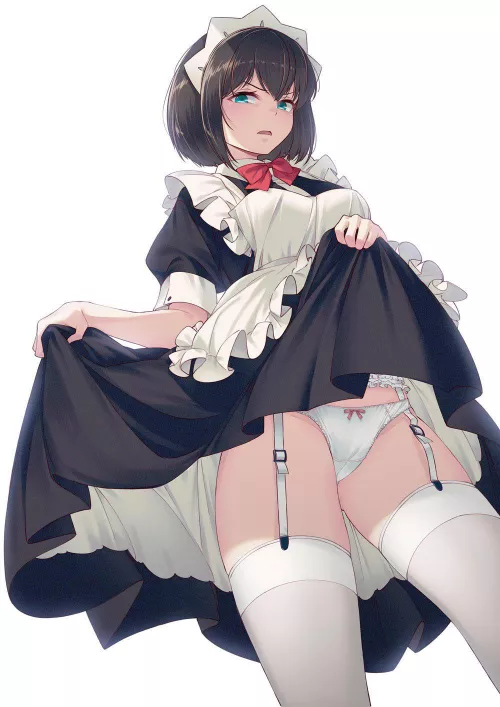 Maid shows her thighs