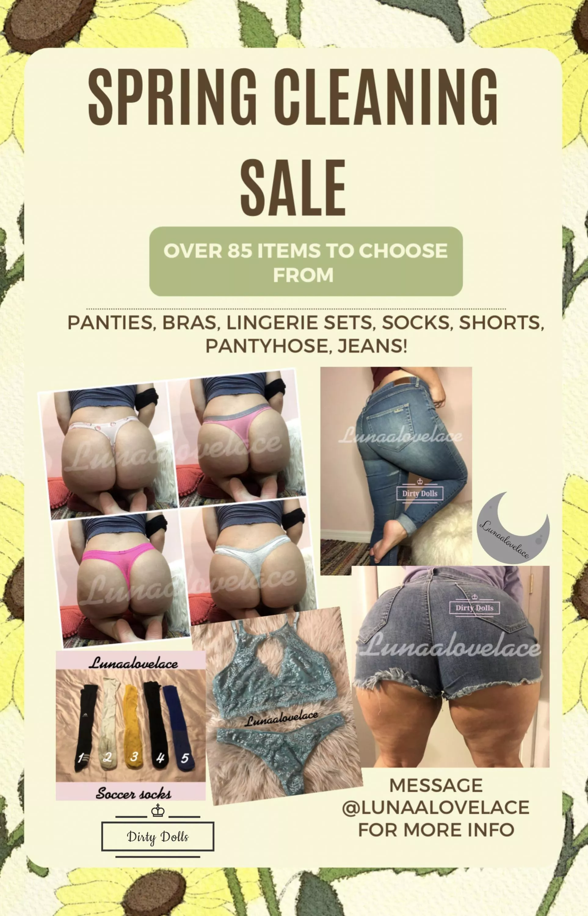 WHO SAYS YOU CANT DO SPRING CLEANING IN THE SUMMER? 🍑 CUM GET SOMETHING OF MINE, TO CALL YOURS 😊 MESSAGE MY KIK @LUNAALOVELACE FOR MORE INFO [SELLING][US][PTY][OTH]