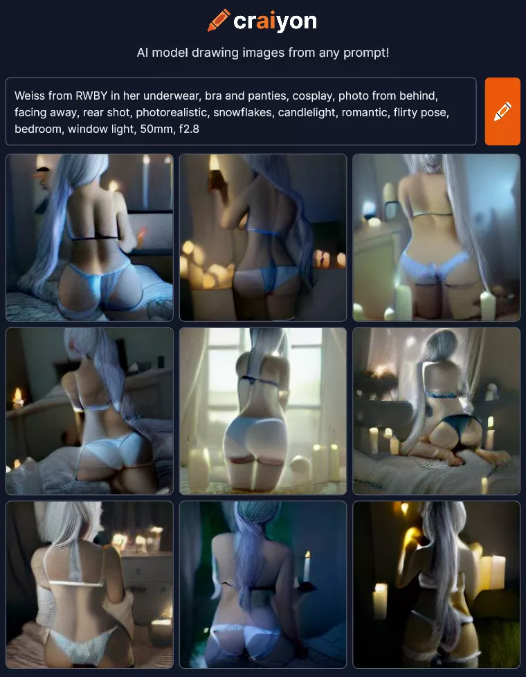 [Craiyon.com] AI-generated images simulating RWBY lingerie photography can have some beautiful results! (8 more characters in the comments)