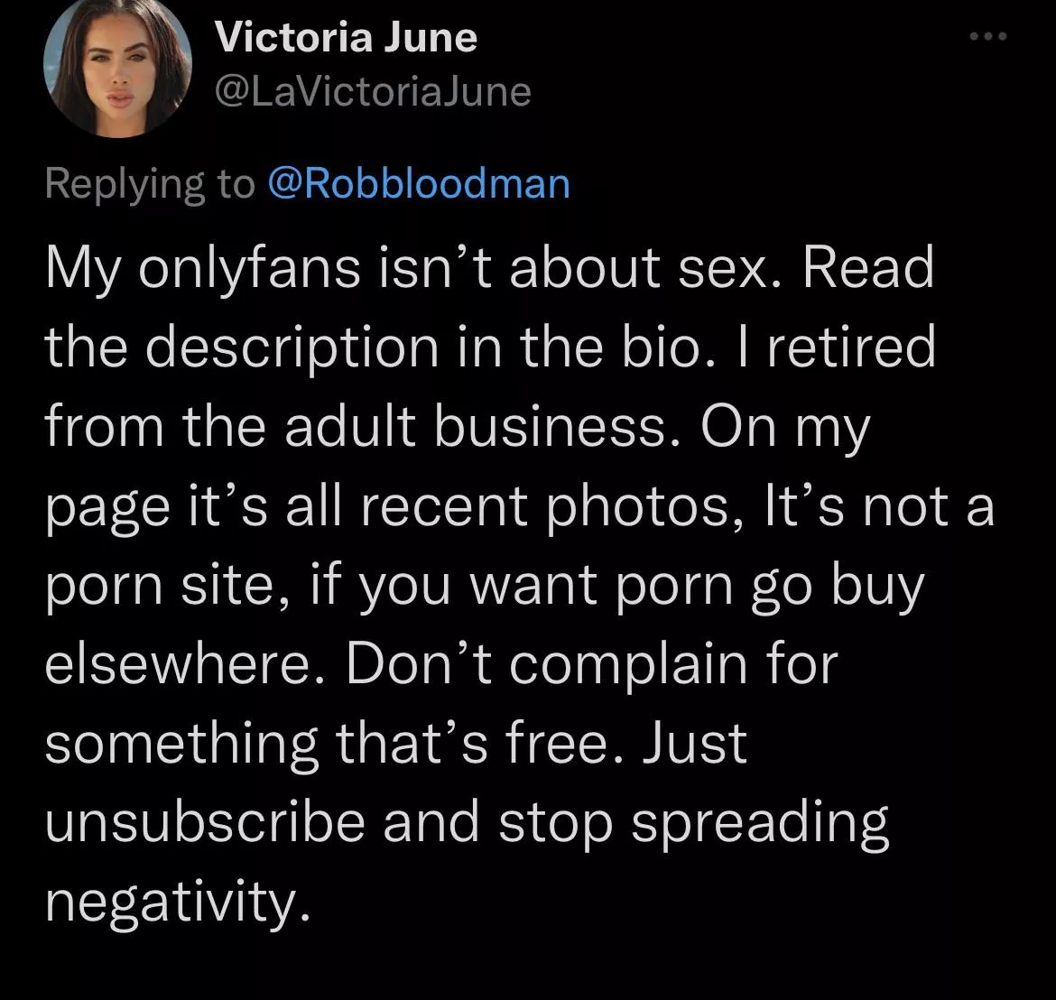 Isnt about sex but continues to sell those old sex videos in her messages and sells sex to her fans... she full of shit