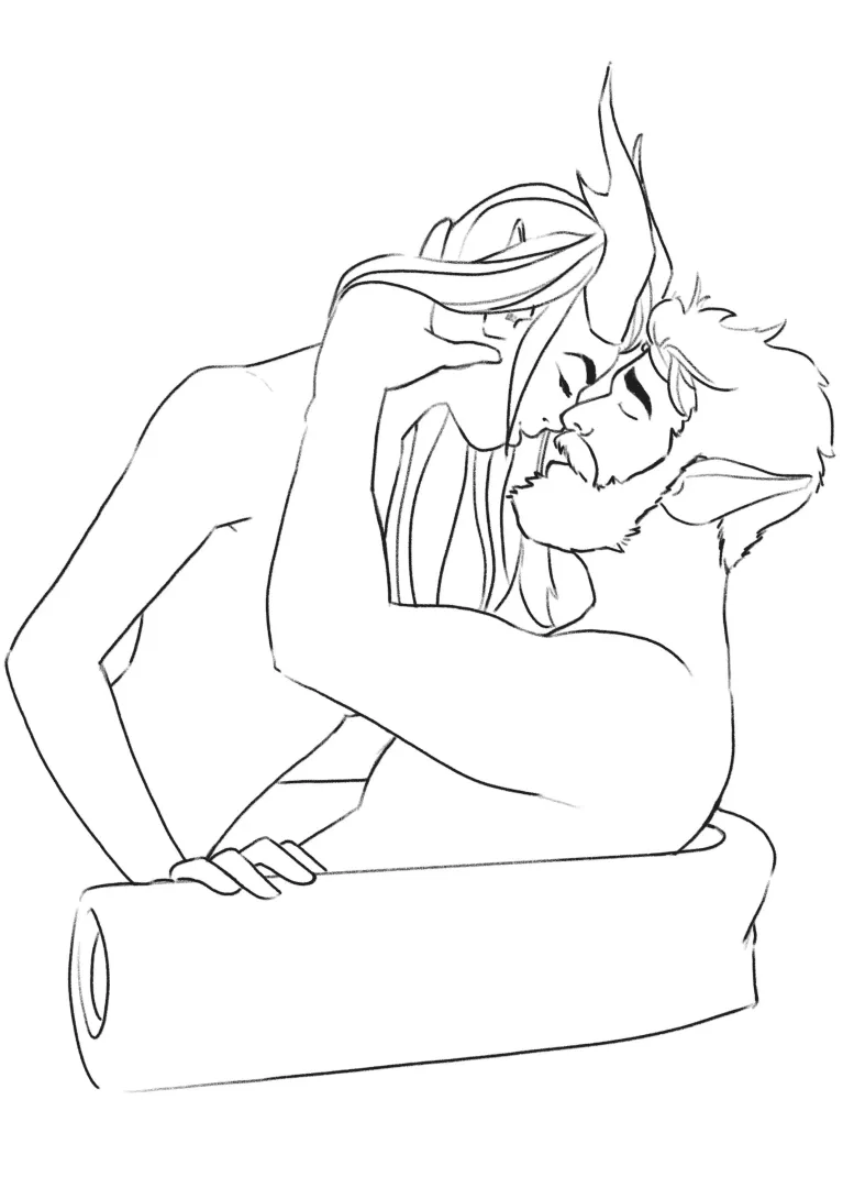 Tiefling and Half-Elf “Loveseat” inks (color later)