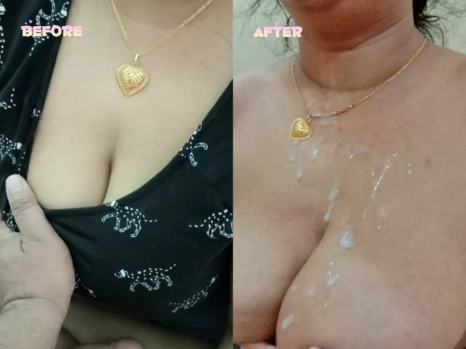 When i wear deep neck i know his cum gonna end up on my tits