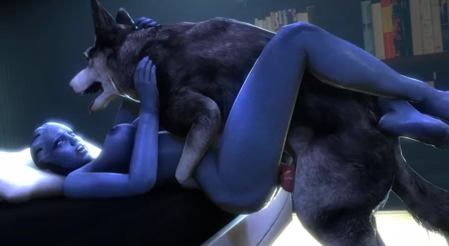 Alien girl Liara meets an Earth dog. (Noname55)