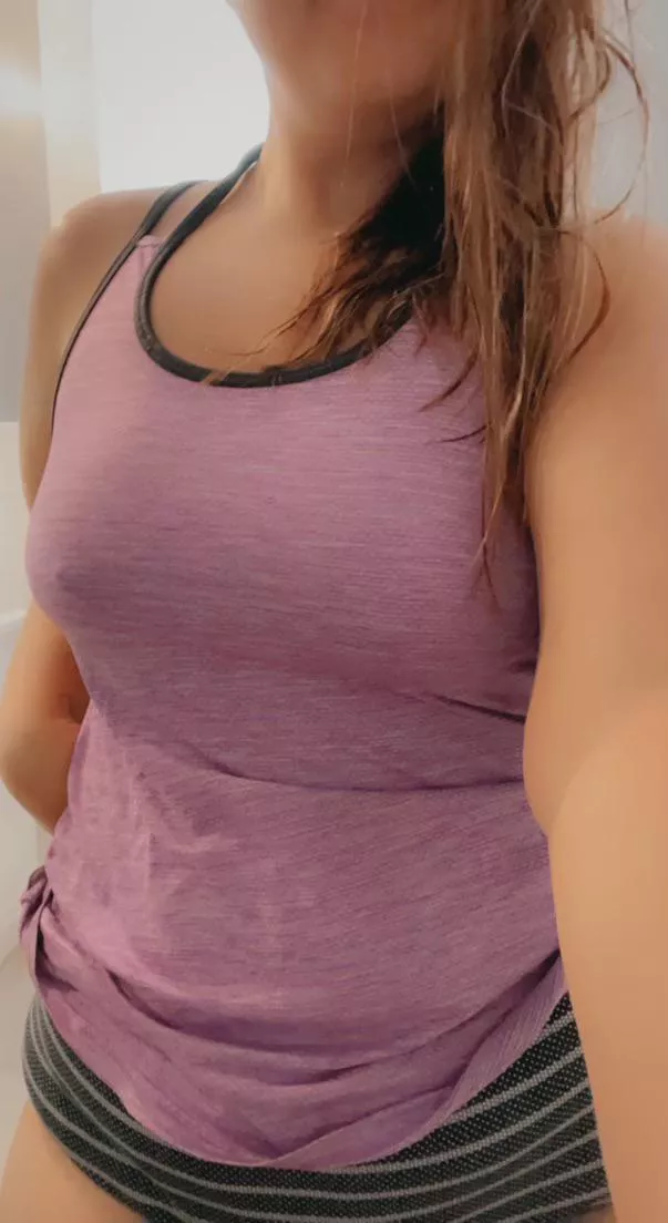 Getting ready for the gym. No sports bra today