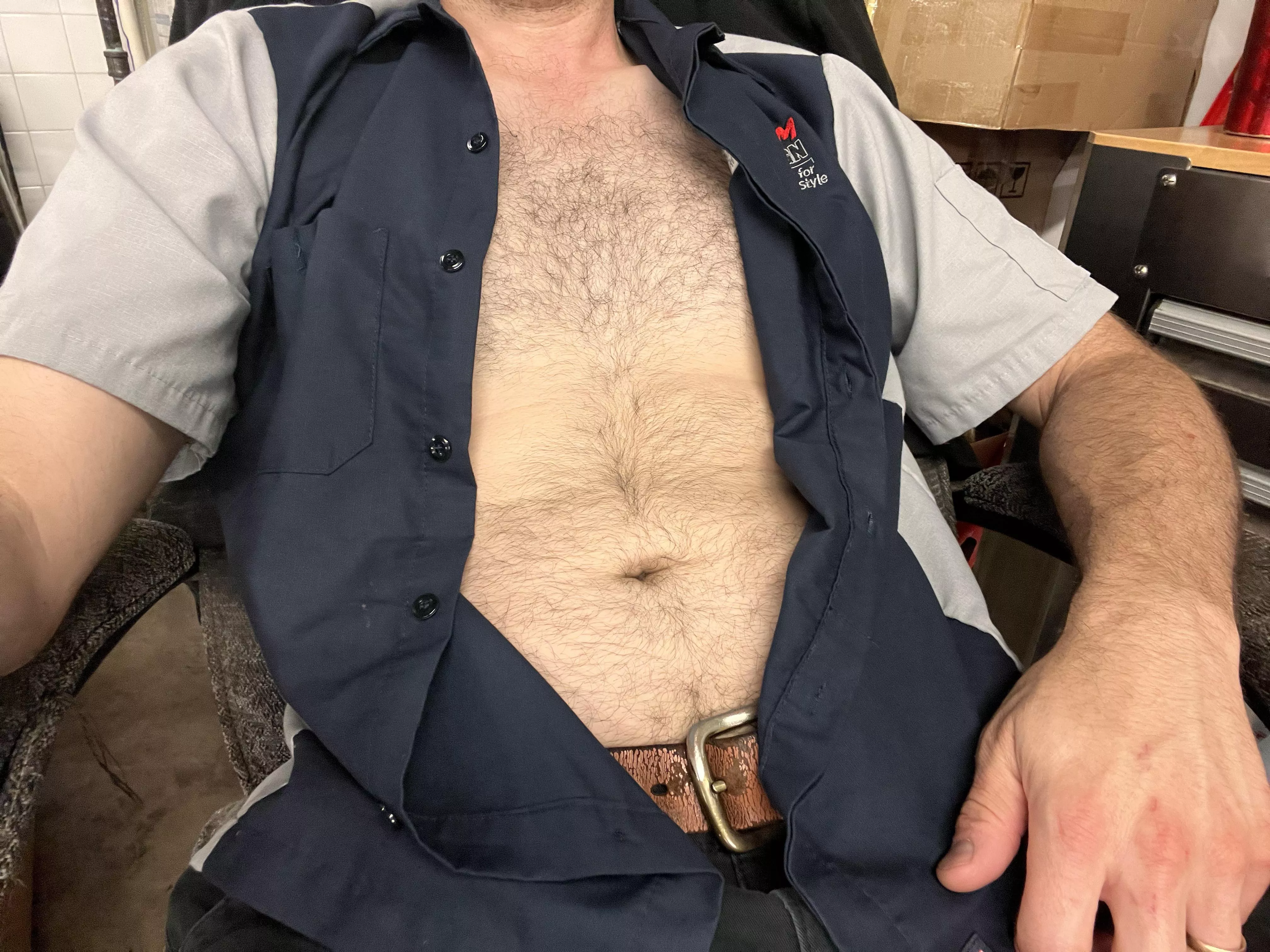 Chest hair peeking out at work Chest hair peeking out at work