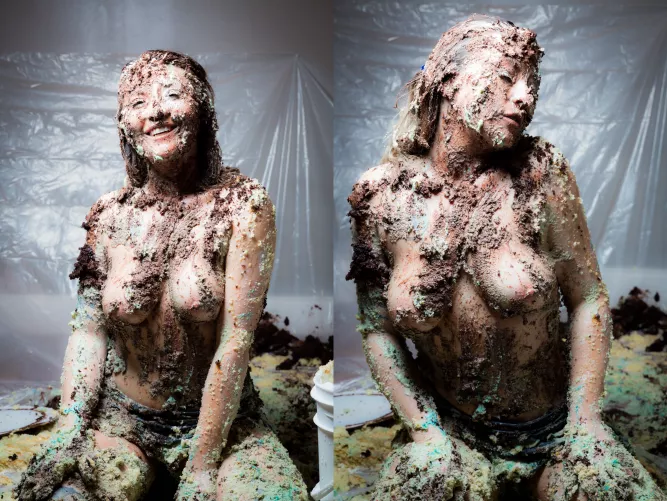 Alice covered in cake head-to-toe is a classic