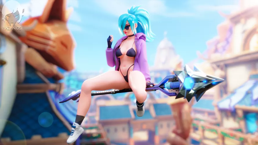Evie in quite the outfit