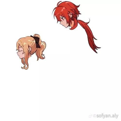 LF Color Source Implied sex from behind, implied doggy style, 1girl, 1boy, ponytail, blonde hair, red hair, long hair, cross earring, sofyan.aly, closed eyes, Jean, Diluc, Genshin Impact