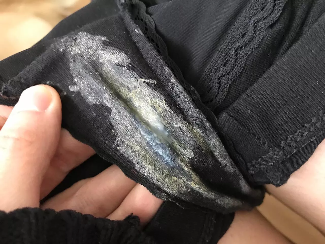 Dirty and very sweaty wet creamy gym panties after a long day at work. Ask to see my panty drawer. You’ll love it!