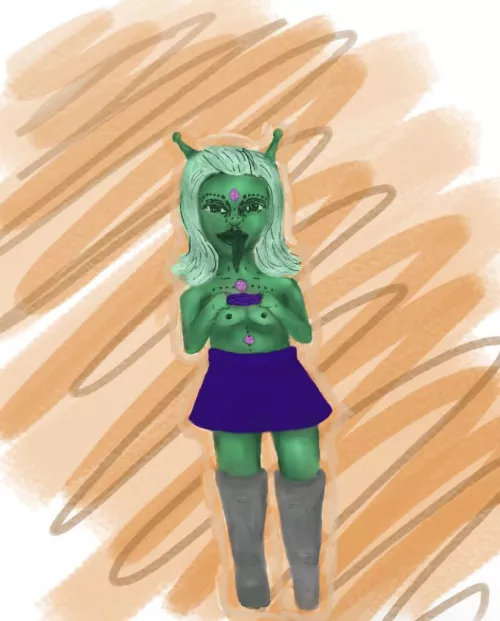 My alien’s the center fold, make your first time outer space one you won’t forget, my first version of my first naughty drawing