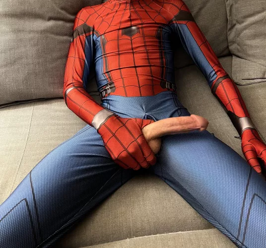 Spider man about to bust a web out of his cock ;)