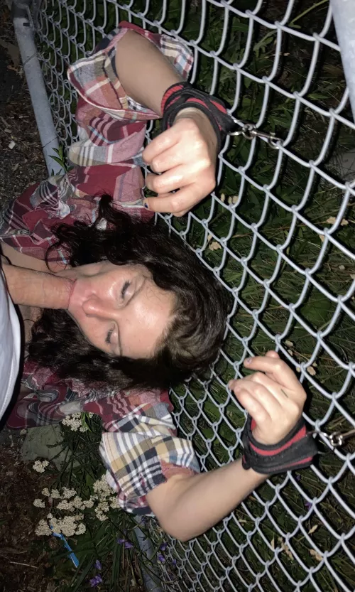 About a 10 minute walk she had to do with her shirt open and tits out, only a g-string below, plenty of Friday night traffic, and this was her reward.