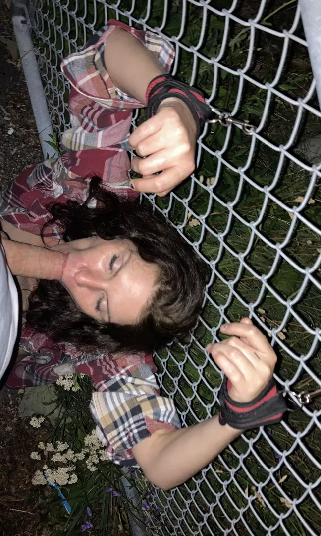 About a 10 minute walk she had to do with her shirt open and tits out, only a g-string below, plenty of Friday night traffic, and this was her reward.
