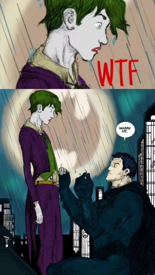 if Batman and Joker were in a yaoi (artist: unknown)