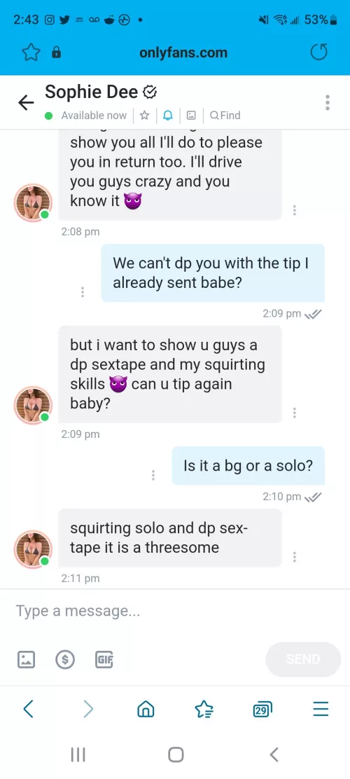 OF DP? Does she have one or this just a way for her to get me to pay for something that's already out there?