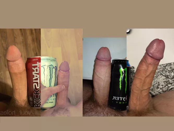 4 dicks next to a large can, choose your drink
