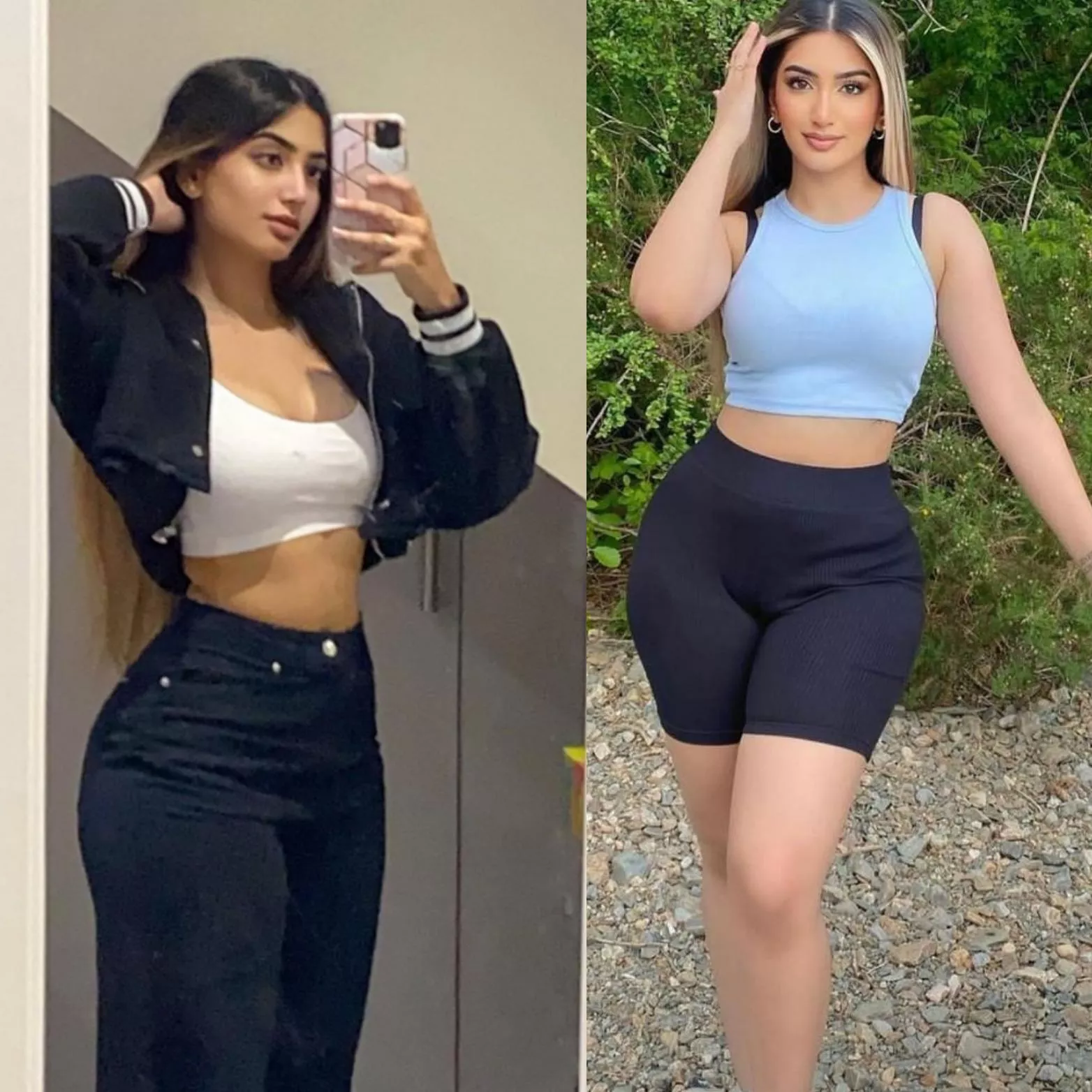 My gf before the pandemic (left) vs after (right) which version you want coming to your hotel room?