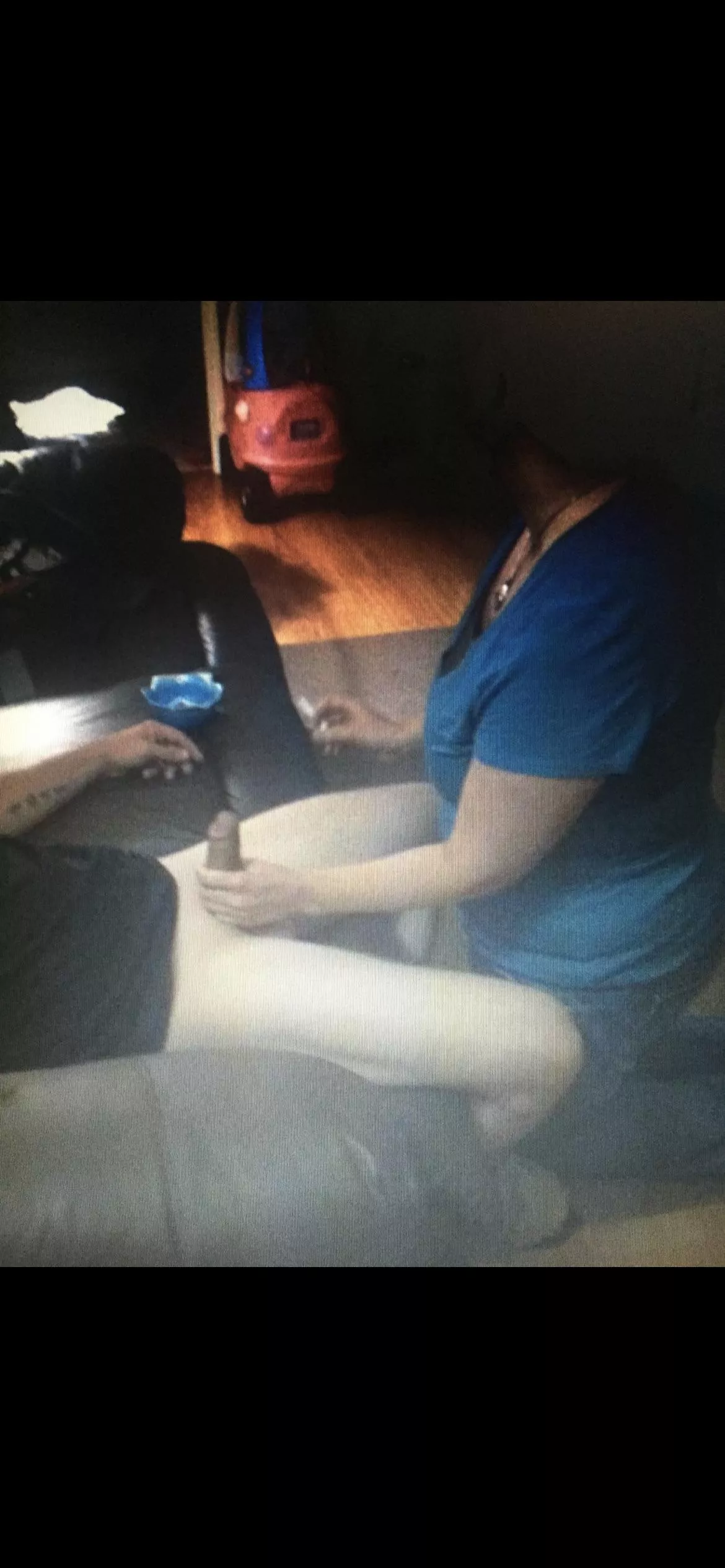 Wife having a cig in the living room