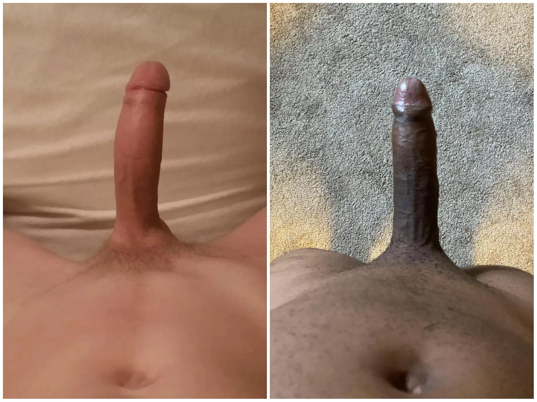 Me (left) vs. u/Yeageristaot compared 😁 I beat him just a tiny bit, both nice cocks!