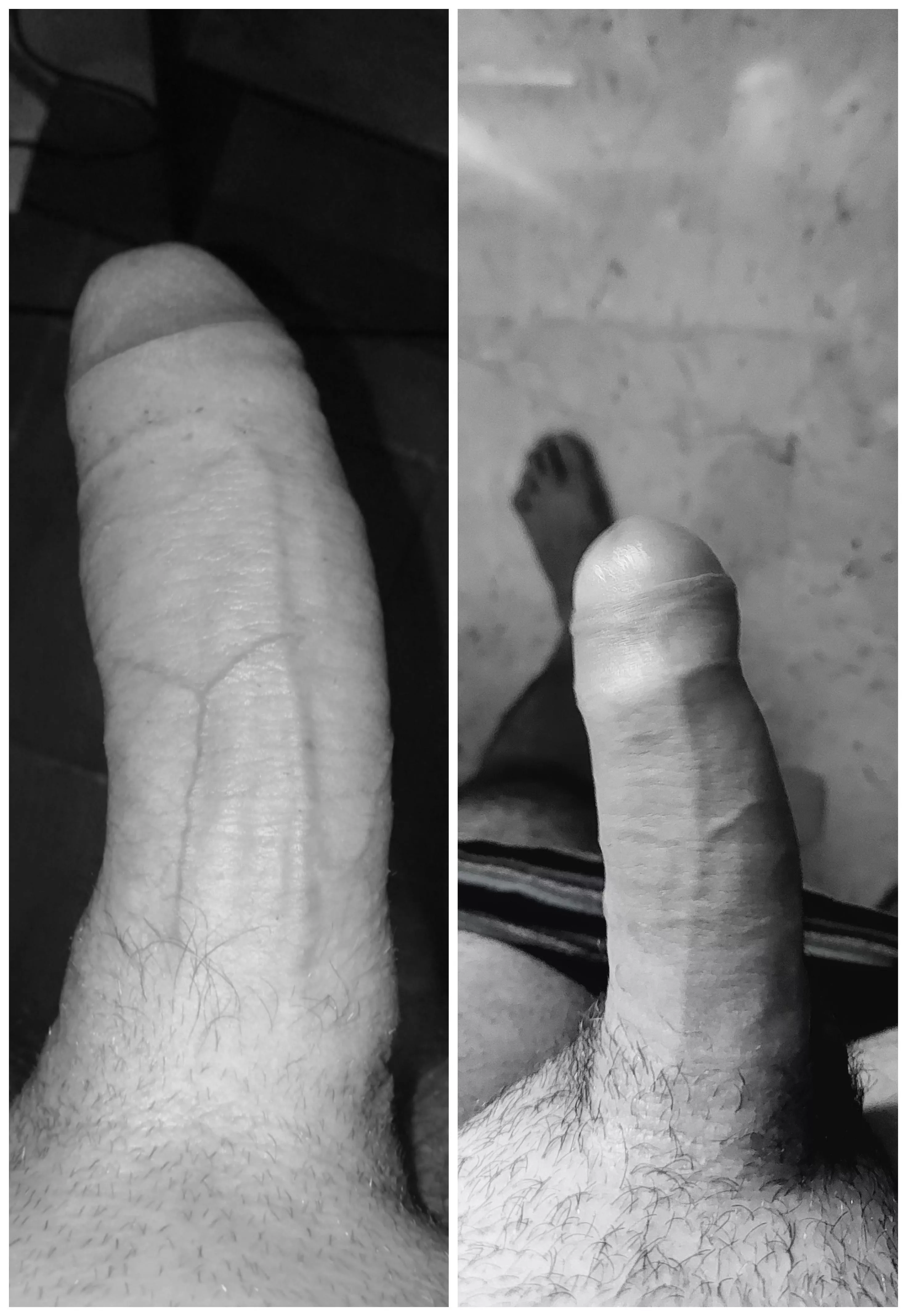 A real man and a little boy comparing