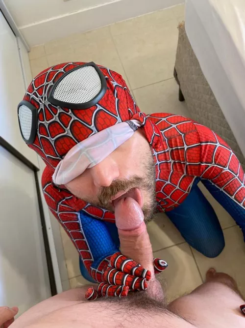 Sucking a cock for the first time while I'm wearing this spiderman suit. ๐๐ฅ Who wants to be the next?