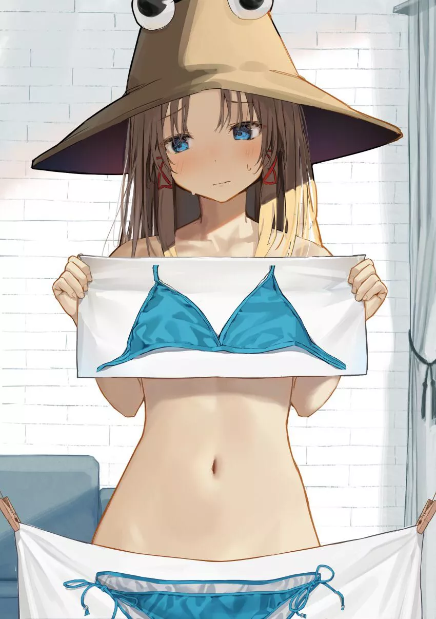 “Wearing” a blue swimsuit