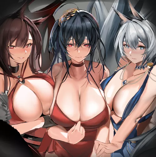 The floof surrounds you (Akagi, Kaga, and Taihou from Azur Lane)