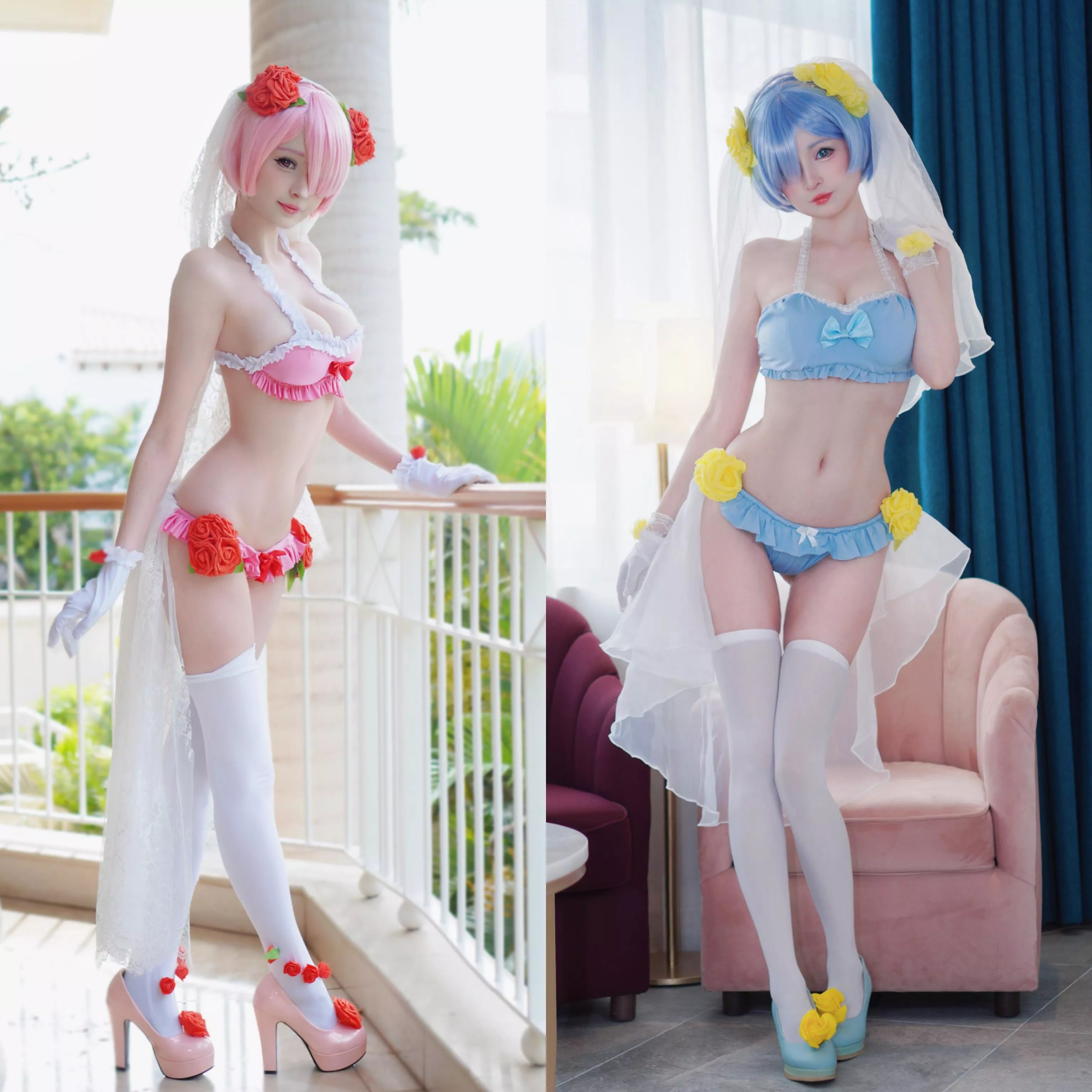 Bride Rem and Ram cosplay from Re:Zero both by Hidori Rose