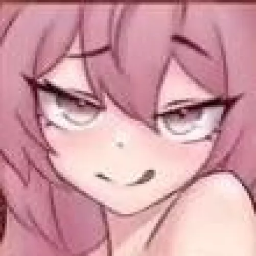 LF Color Source: Pink hair, Biting lip, Gradient eyes, Eyebrows over hair, Blushing, Long hair, Mouth open