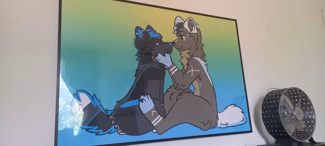 Framed a lovely piece of artwork of my boyfriend and me ❤️ (Base is by Skunkify; Colours by my bf)