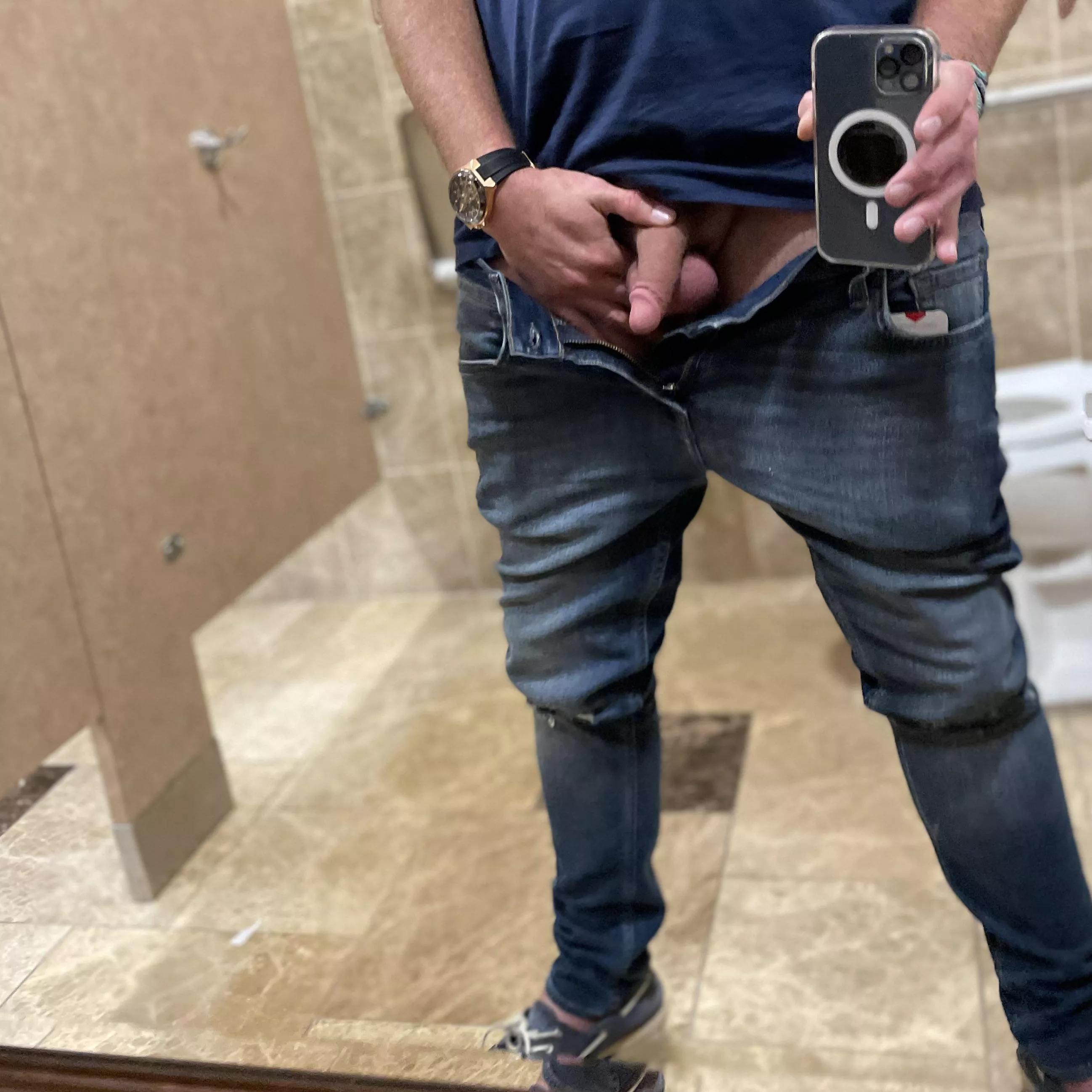 Lobby bathroom mirror softie selfie in jeans
