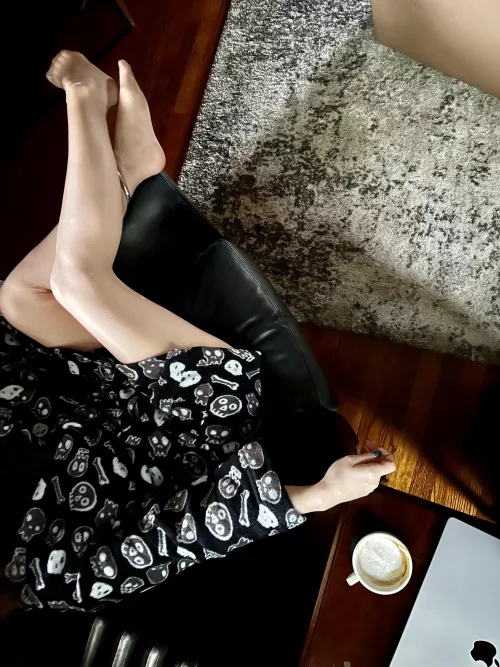 Every morning… Fuzzy robe, pantyhose, and coffee.