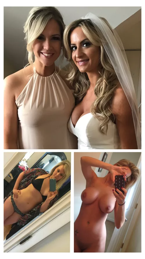 Nude bride and bridesmaid in bikini