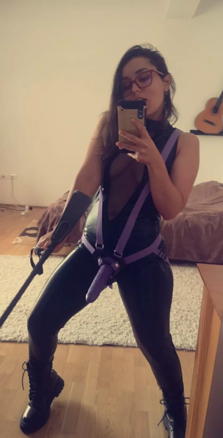 Teasing and making you weak in front of me... now, kneel before me, feel my spicy crop on your skin... your cock is getting harder, you wiggle your ass in front of me, mmmm, let me take you and make you mine