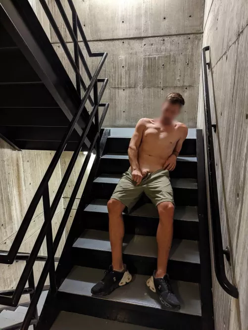 Decided to jerk on the stairwell. Heard people talking in the hallway.