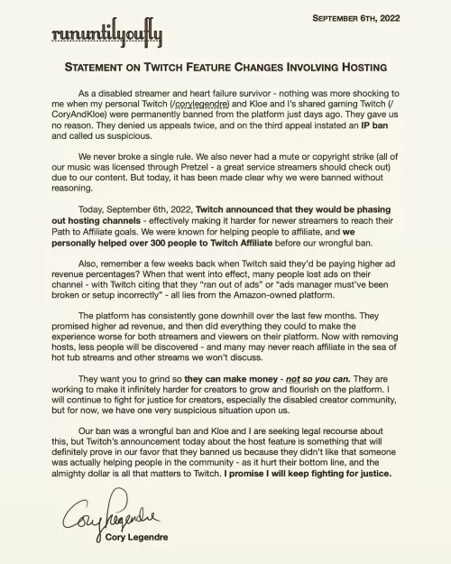 Today I posted this, after a very confusing few weeks with Twitch leading up to their announcement about the changes to the Host feature.