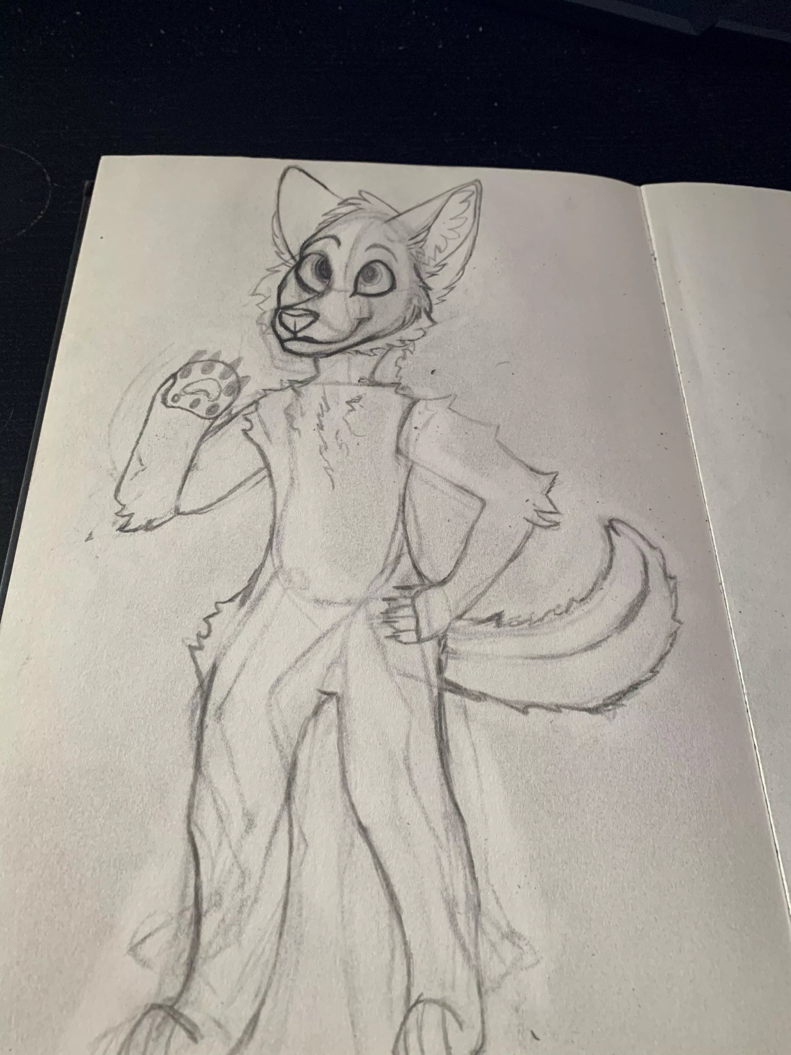 Drawing my fursona full body for the first time!