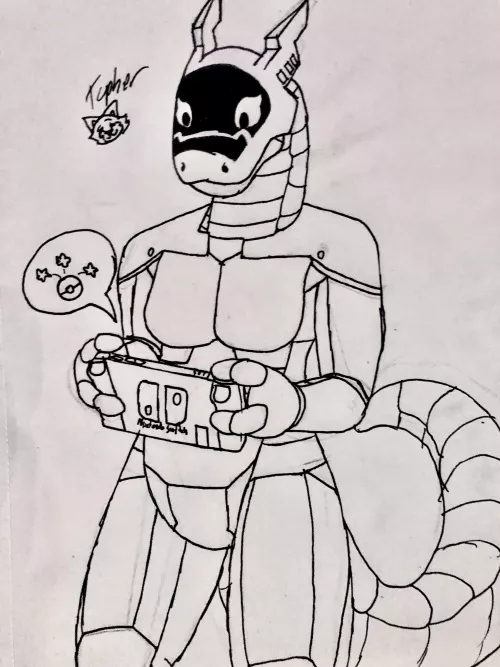 Made my Synth OC, Tech, playing the switch (Art by me)