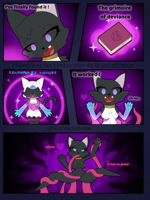 Good day everyone, i made a little comic about Theneis experimenting magic with a grimoire she found. hope you like it. [F] (Cordicedraw)