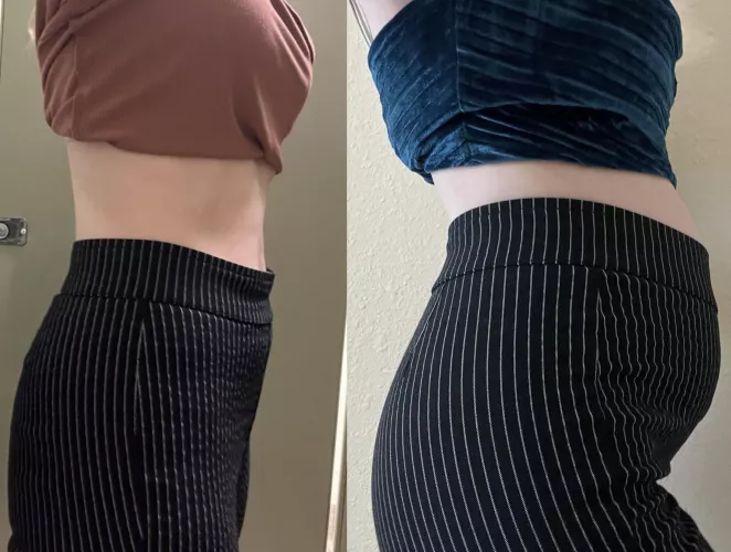 One of my only Before pics + Now, same pants! Empty belly in the Now ;)