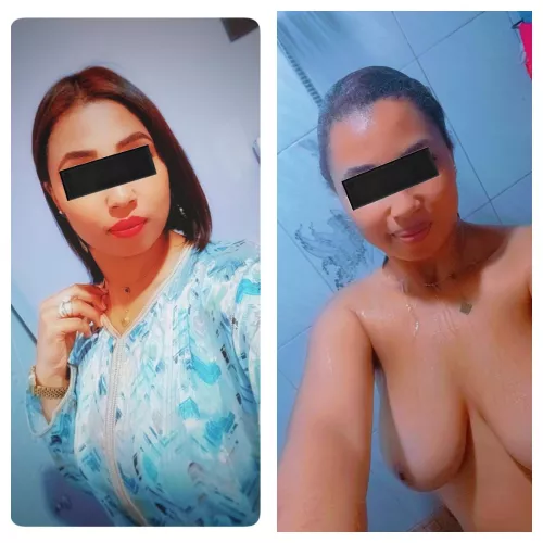 Dressed and showering.