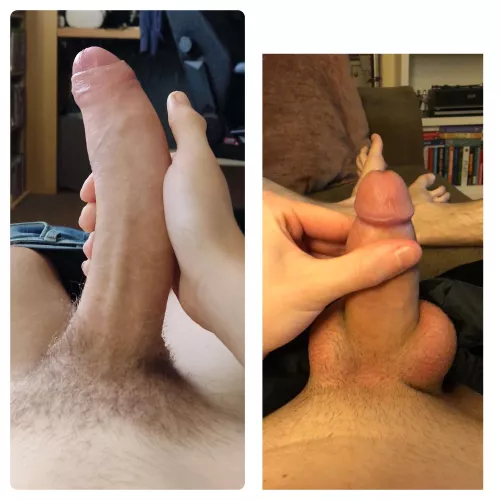 Guess which cock belongs to an 18yo teen and which belongs to a 25yo man