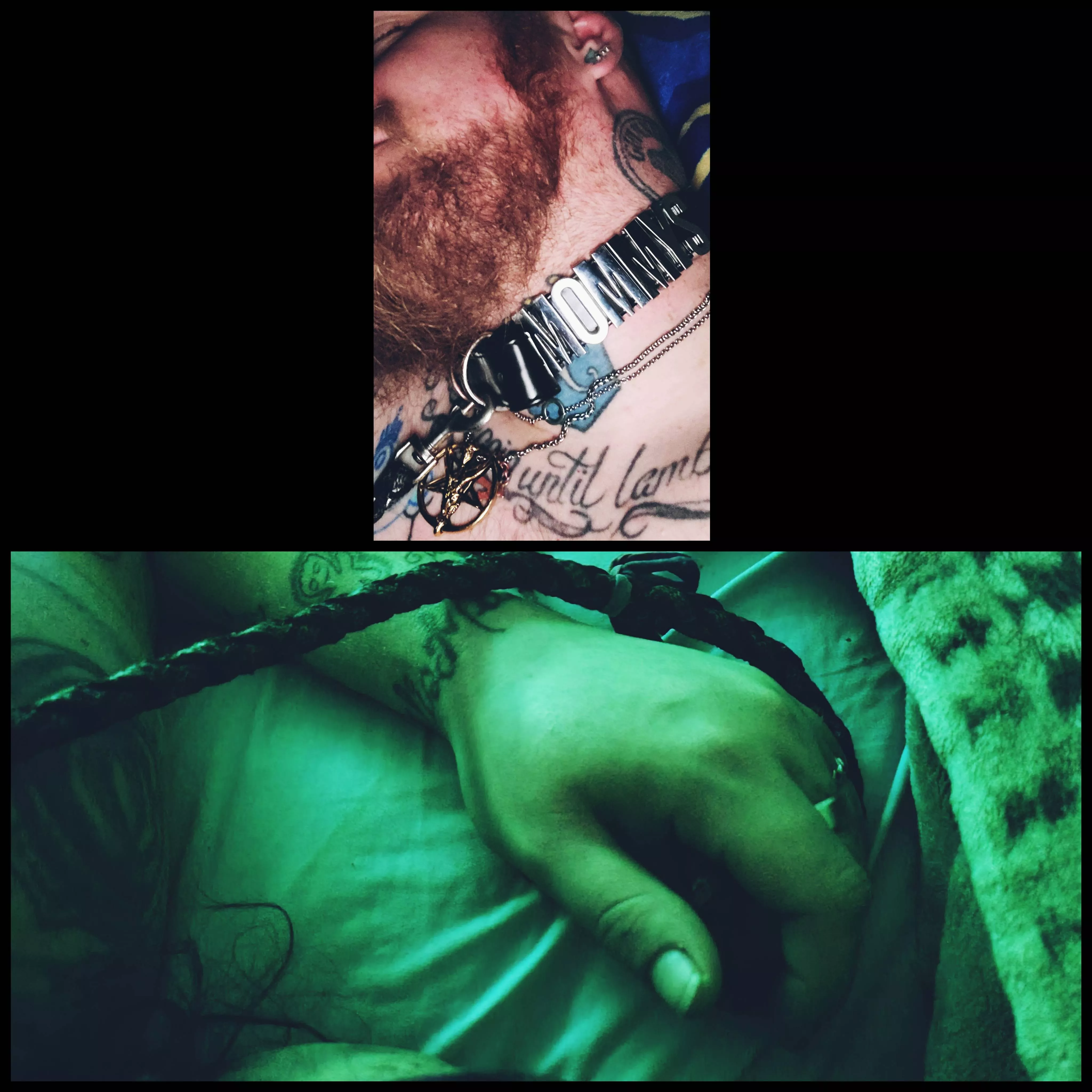 Mommy sleeps holding my leash every night. She'll pull it tight when she want snuggles in the middle of the night. I'm so lucky, I love her so much. I will serve her forever.