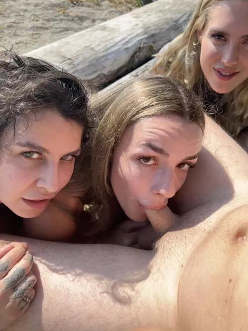 Care for a blowjob from a tgirl and her besties on the beach?